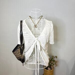 Cute vintage y2k white cinched crochet babydoll bolero blouse top